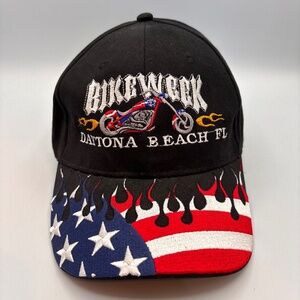 Vintage Daytona Beach Florida Bike Week USA Flag Motorcycle Retro Patriotic Hat